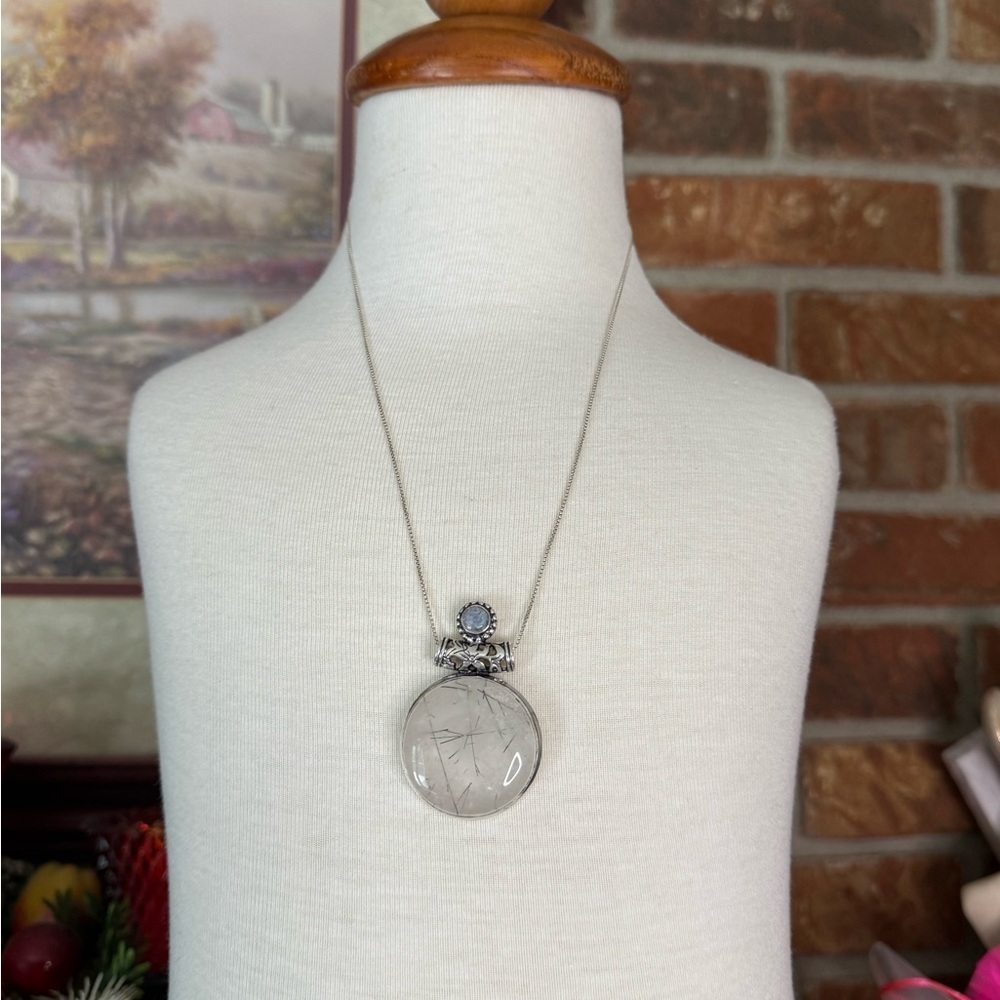 Black Rutilated Quartz Moonstone Pendant Sterling Silverfinal Sale